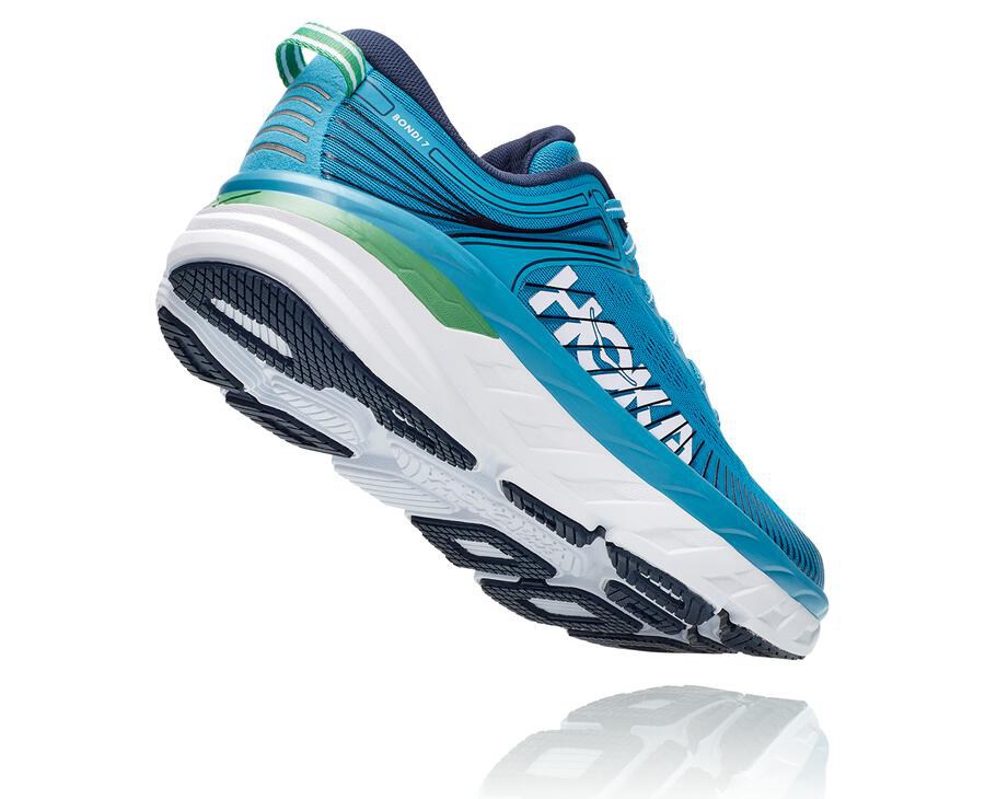Hoka One One Mens Running Shoes - Bondi 7 - Blue/White - XQPC71650